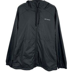 Columbia Men Black Hooded Jacket 2X Polyester Full Zip Lightweight Outerwear EUC